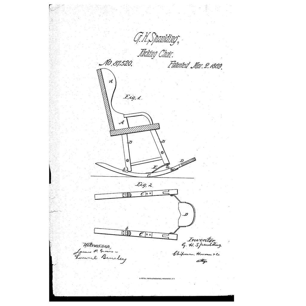 Original Patent Model Rocking Chair 1869 Wooden Salesman Sample w/ Tag Antique