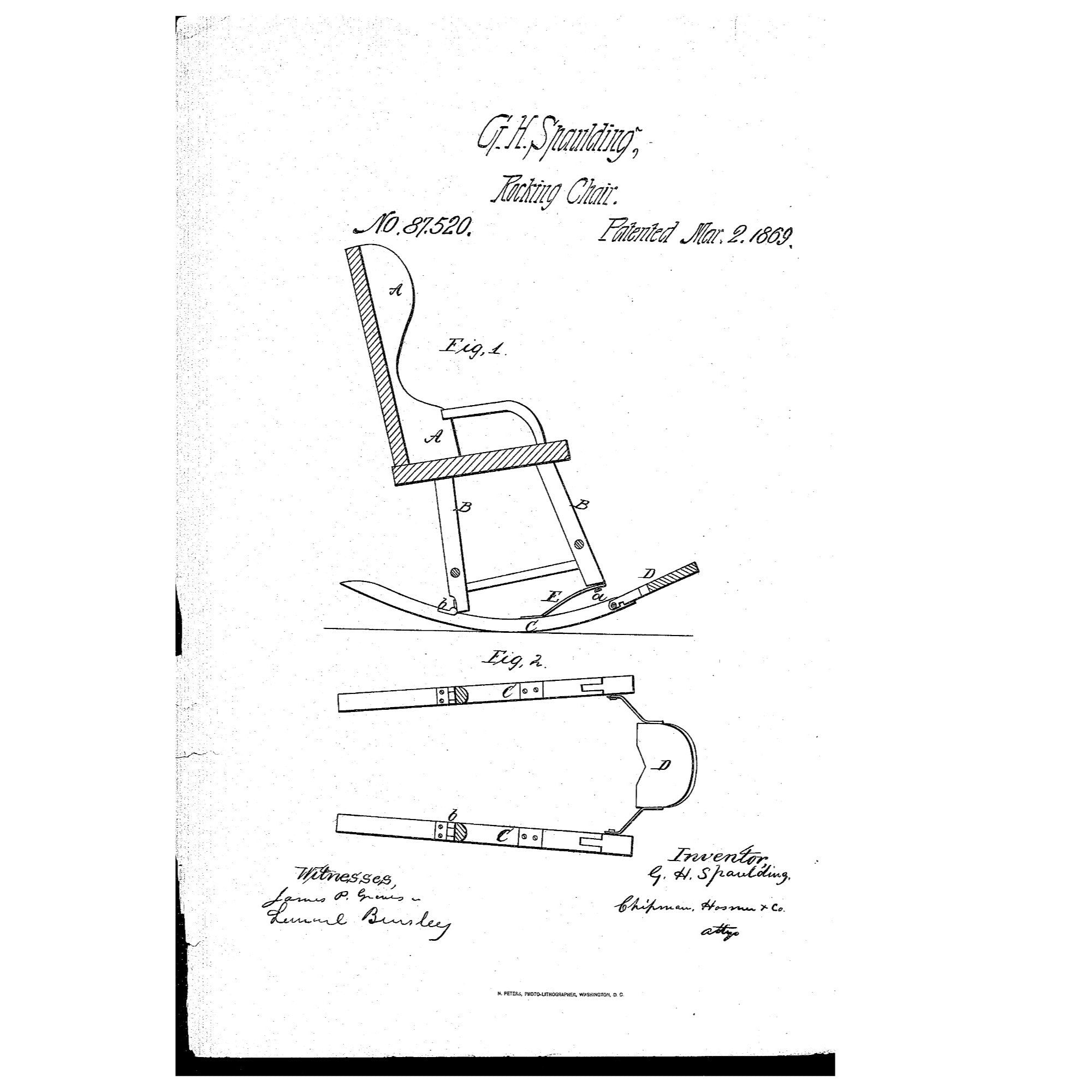Original Patent Model Rocking Chair 1869 Wooden Salesman Sample w/ Tag Antique