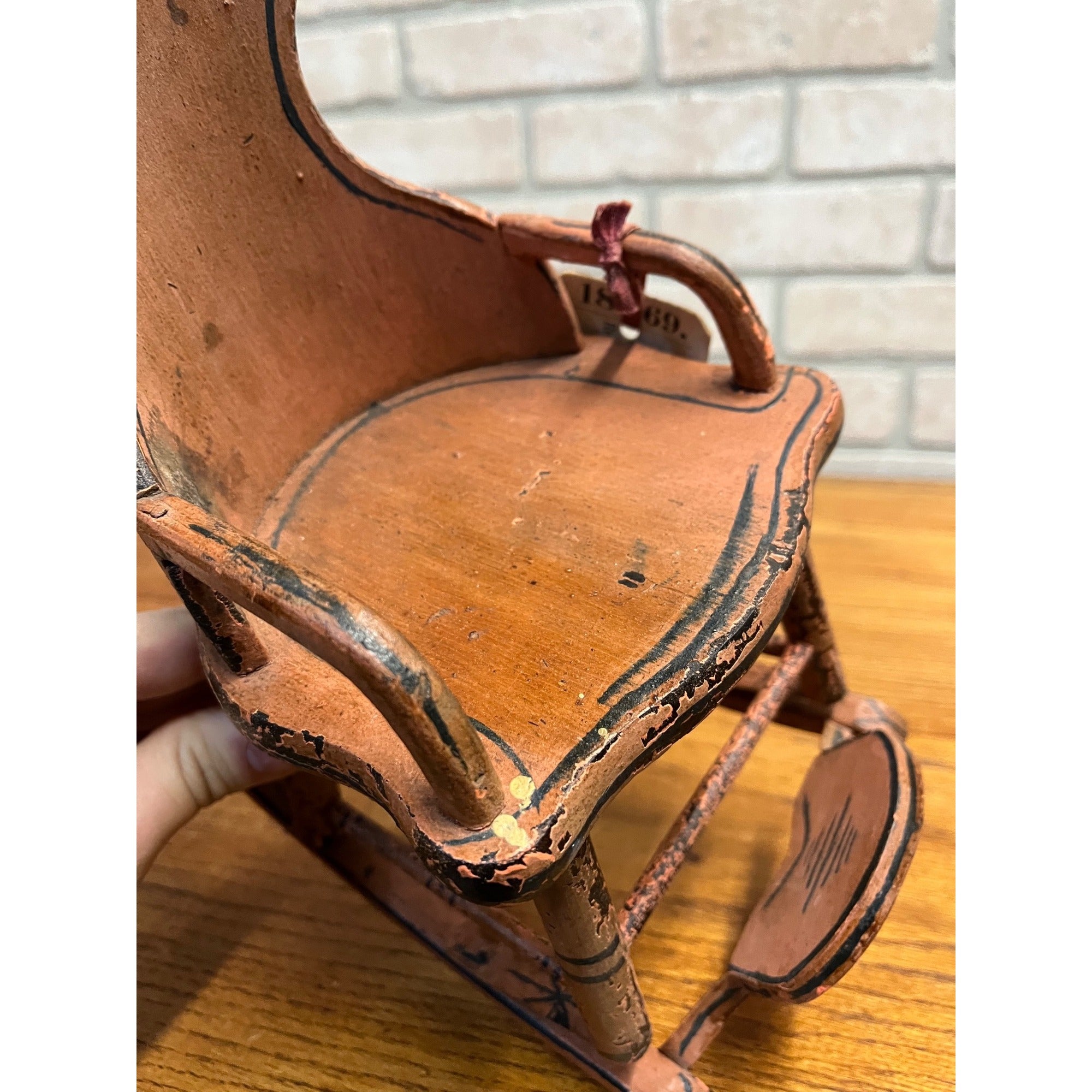 Original Patent Model Rocking Chair 1869 Wooden Salesman Sample w/ Tag Antique