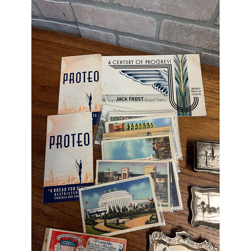 Huge Lot Chicago 1933 Century of Progress Worlds Fair Memorabilia Souvenirs Tickets Postcards