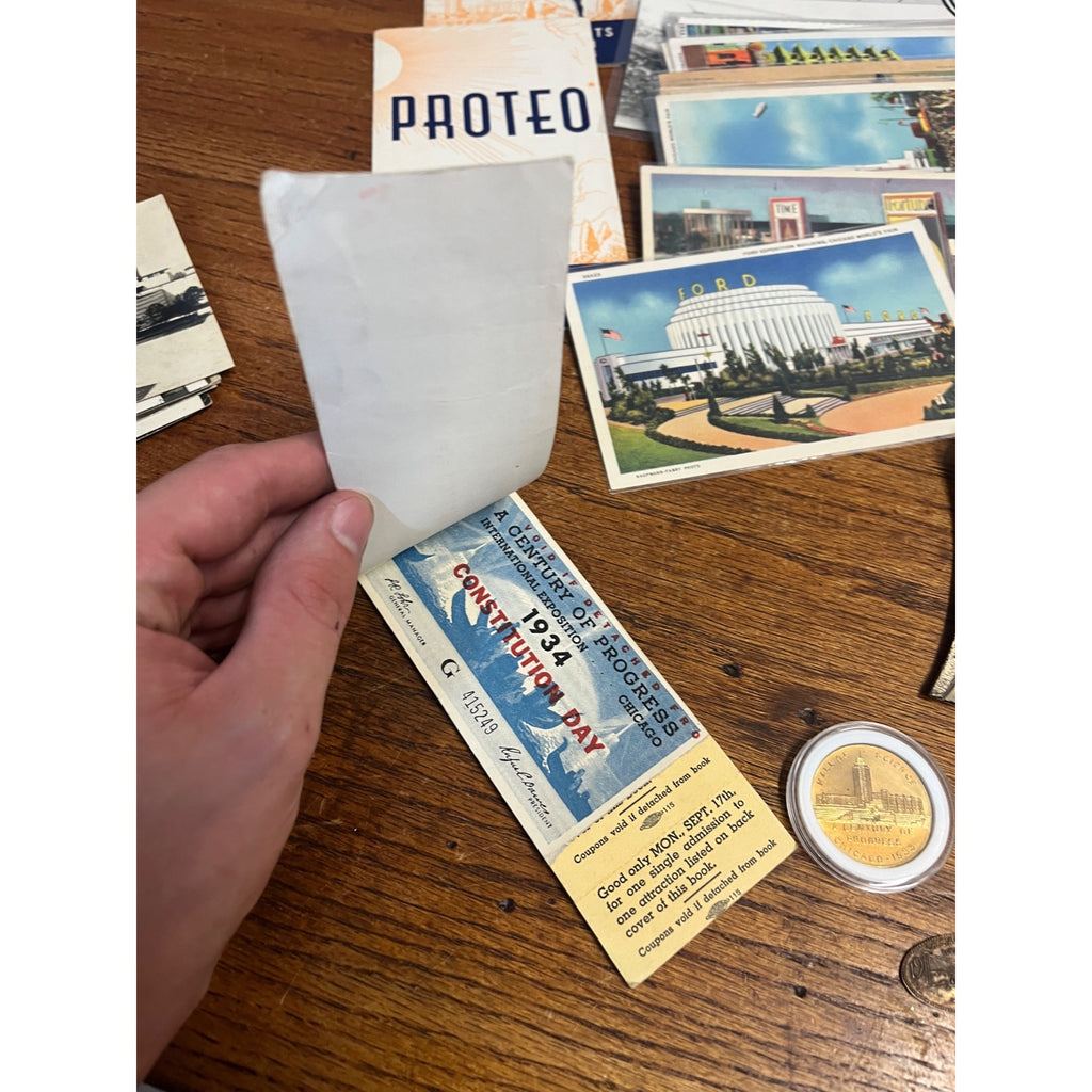Huge Lot Chicago 1933 Century of Progress Worlds Fair Memorabilia Souvenirs Tickets Postcards