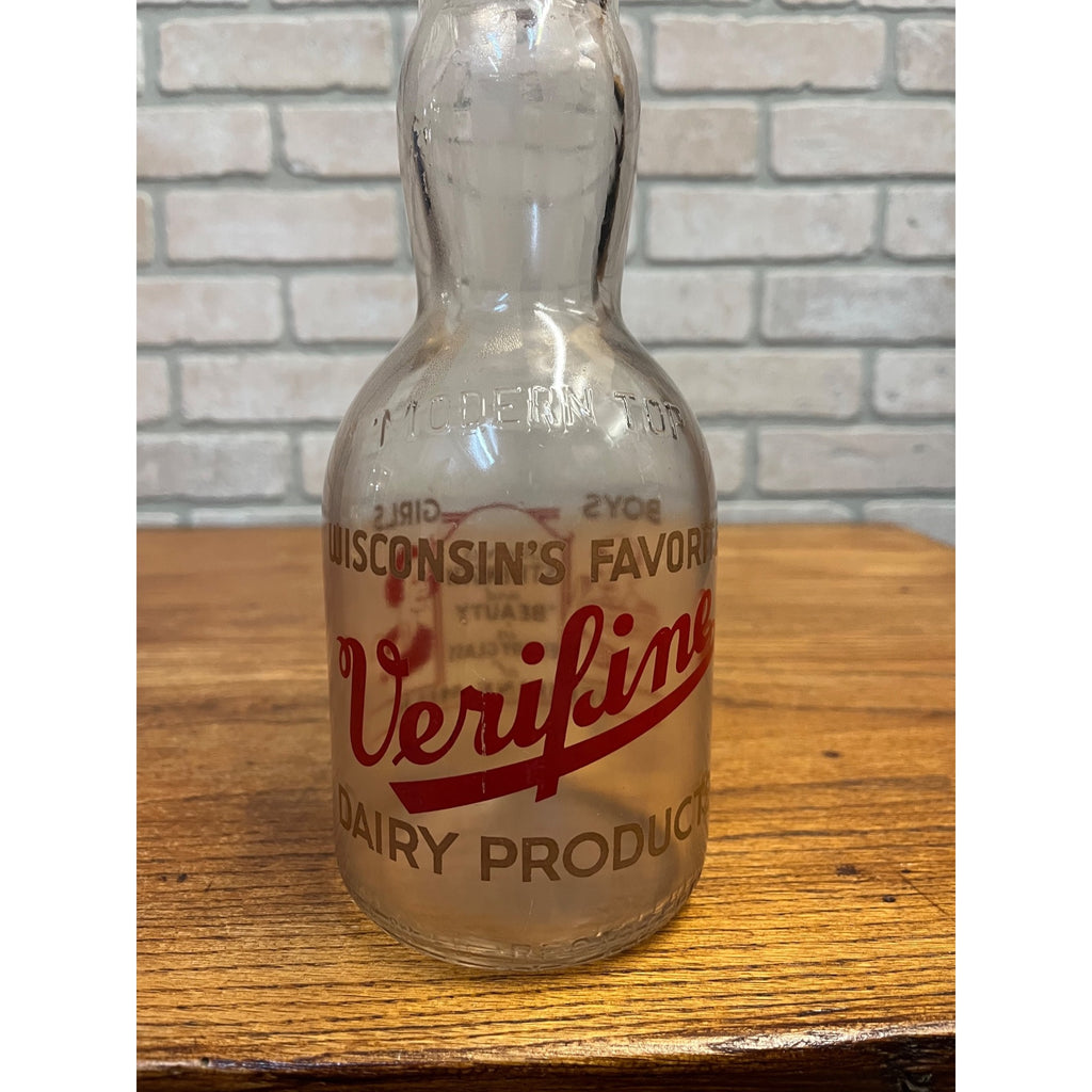 Vintage Verifine "Wisconsin's Favorite" Rounded Milk Bottle "Strength and Beauty" Slogan Sheboygan, Wisconsin One Quart