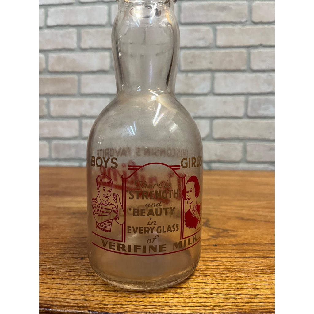 Vintage Verifine "Wisconsin's Favorite" Rounded Milk Bottle "Strength and Beauty" Slogan Sheboygan, Wisconsin One Quart