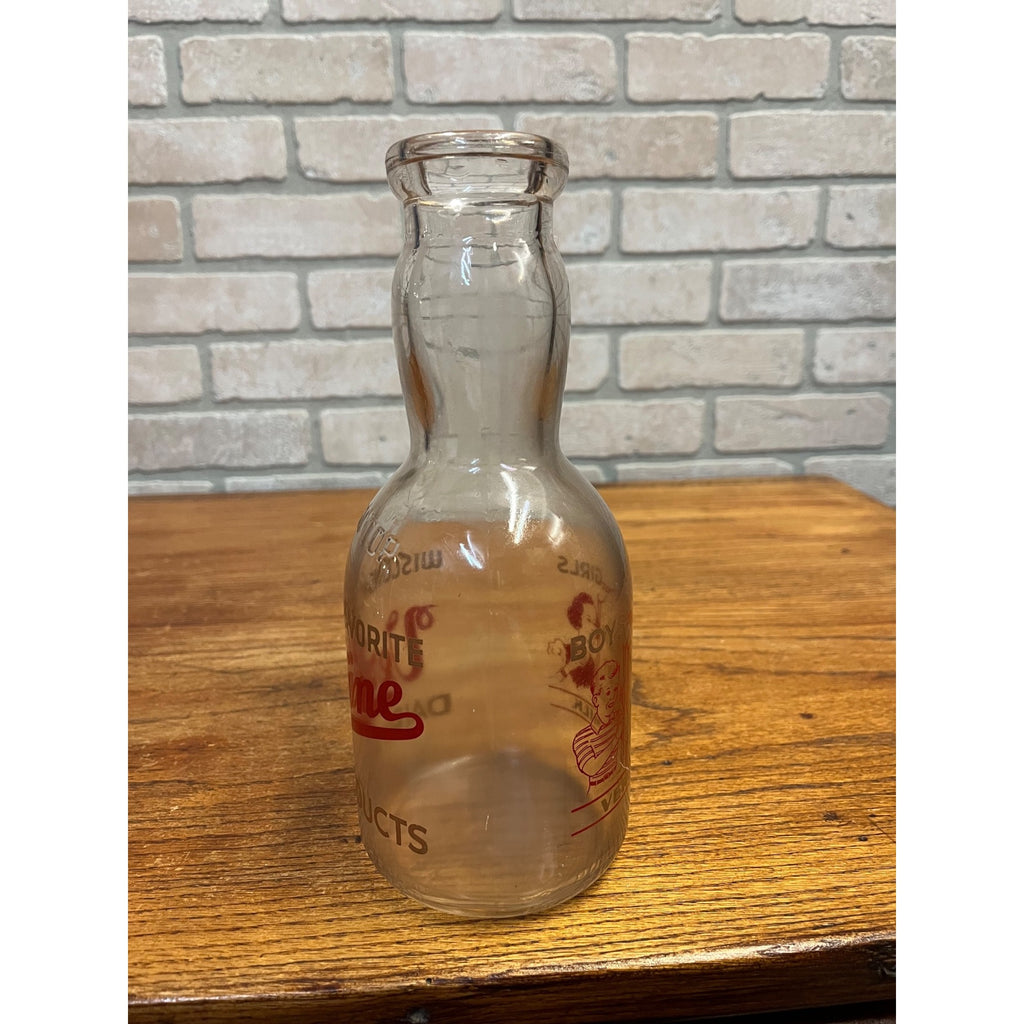 Vintage Verifine "Wisconsin's Favorite" Rounded Milk Bottle "Strength and Beauty" Slogan Sheboygan, Wisconsin One Quart