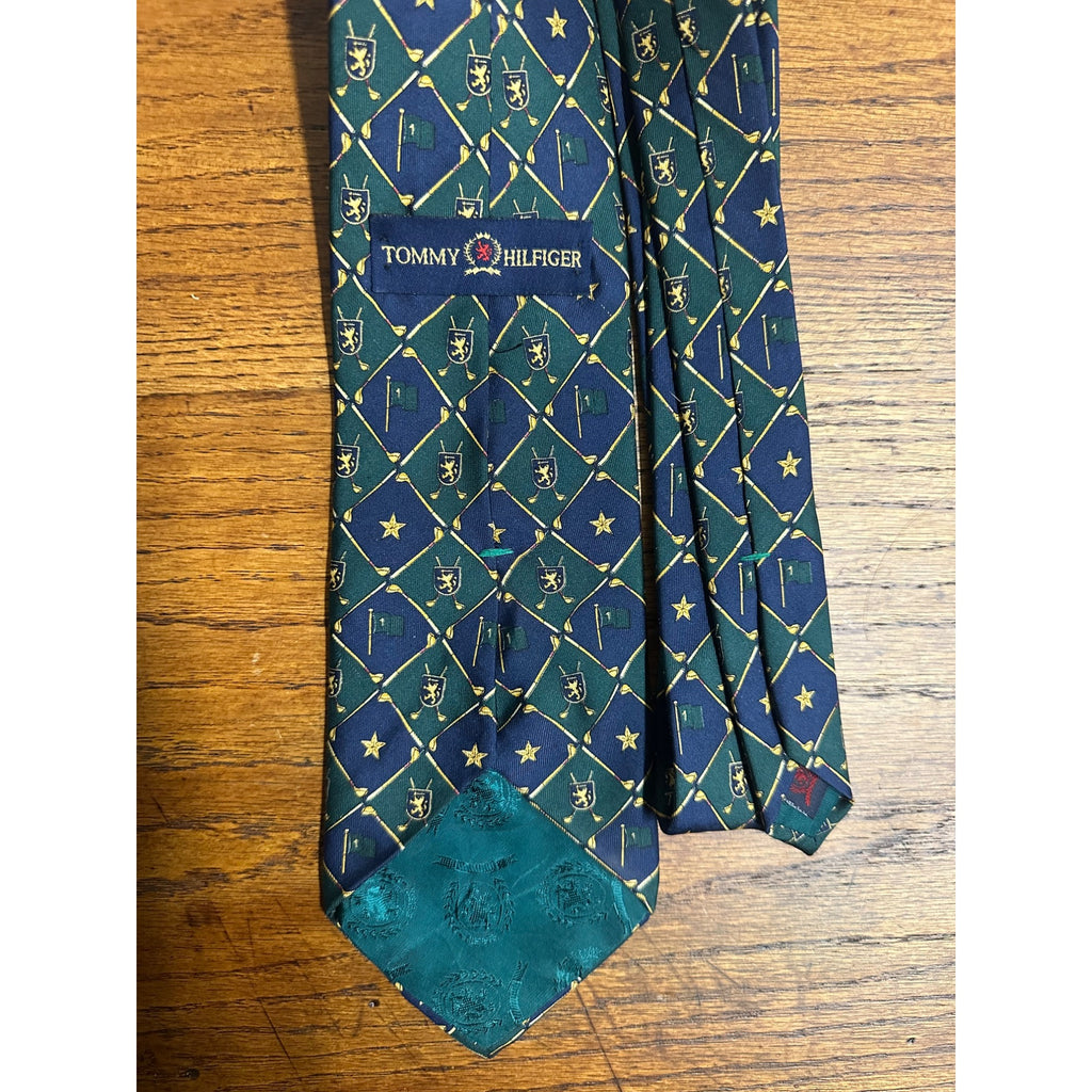 Vintage Tommy Hilfiger Woven Silk Men's Luxury Neck Tie 58" Golf Clubs + Stars