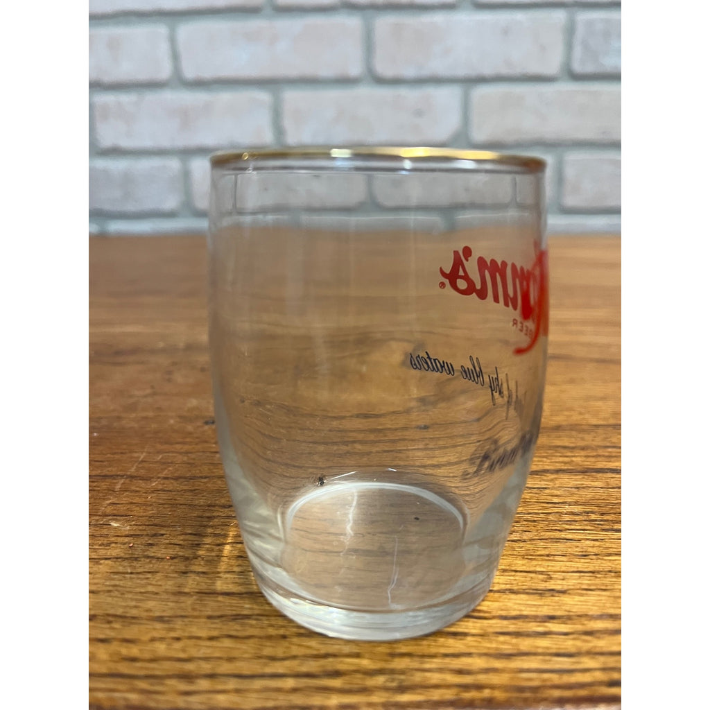 Vintage Hamm's Beer Sample Barrel Glass Tavern Bar 3.25" "Born in Land of Sky.."