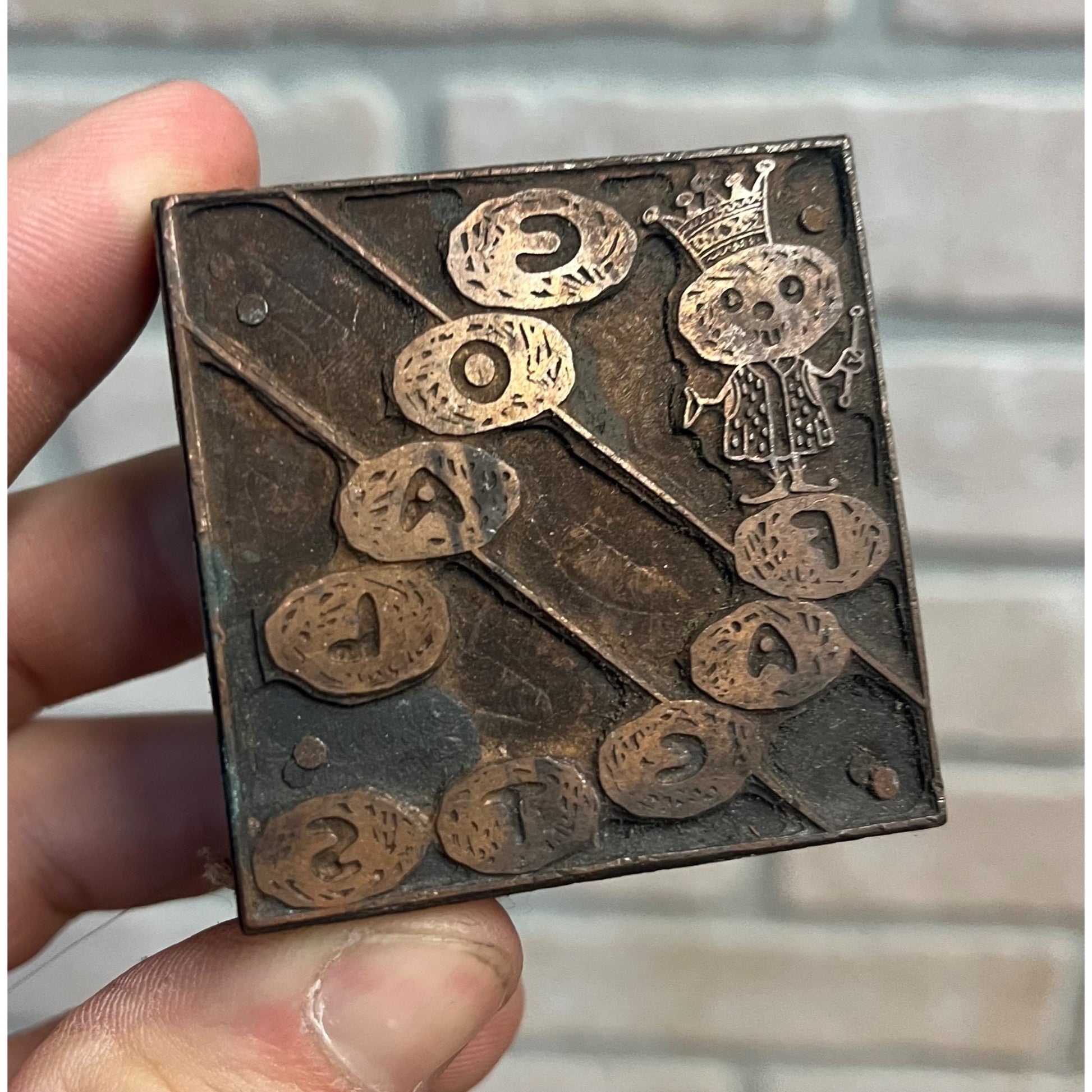 Vintage Letterpress Printing Block Old King Coal Advertising Copper