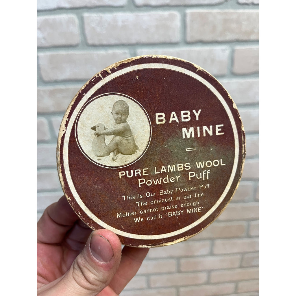Vintage BABY MINE Lambs Wool Powder Puff Box