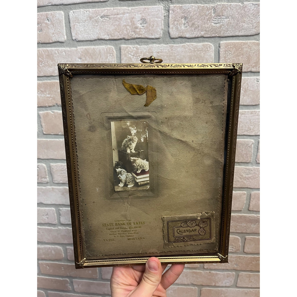 Vintage State Bank of Yates Montana Advertising Calendar Sign Kittens Cats Photo