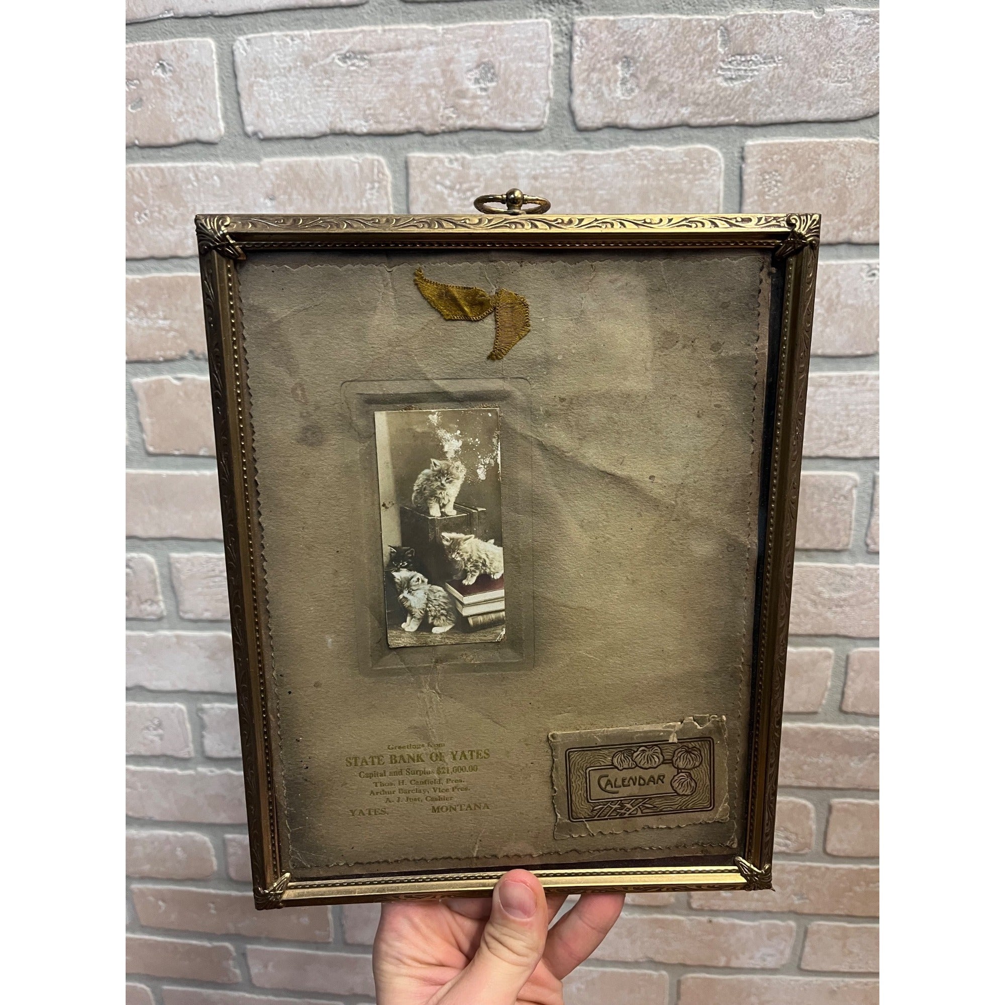 Vintage State Bank of Yates Montana Advertising Calendar Sign Kittens Cats Photo