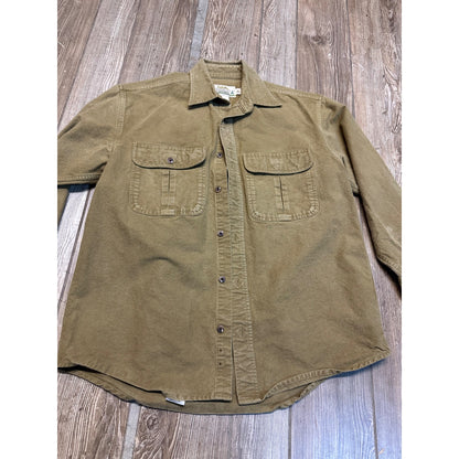 Vintage Cabelas Shirt Men's M Olive Chamois Long Sleeve Button Shirt 90s Deerskin