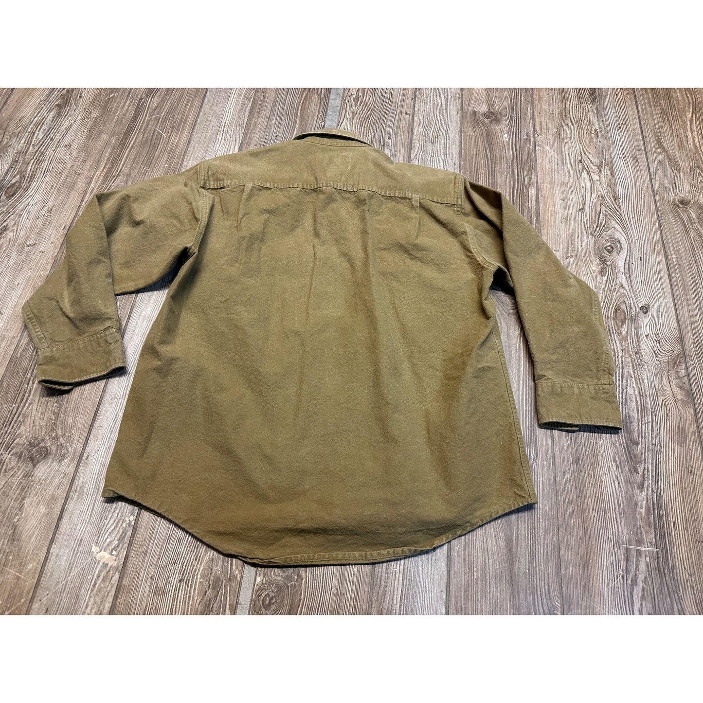 Vintage Cabelas Shirt Men's M Olive Chamois Long Sleeve Button Shirt 90s Deerskin