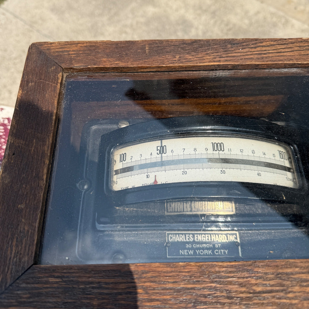 Antique Pyrometer In Glass Case New York City Charles Engelhard Tool Steampunk