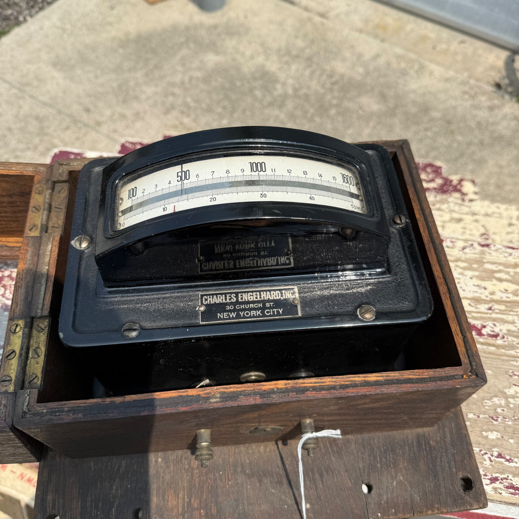 Antique Pyrometer In Glass Case New York City Charles Engelhard Tool Steampunk