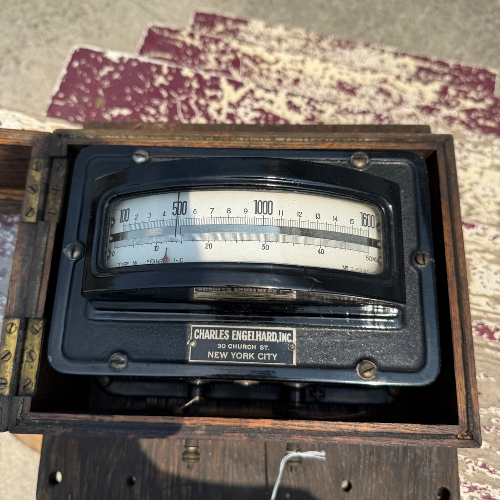 Antique Pyrometer In Glass Case New York City Charles Engelhard Tool Steampunk