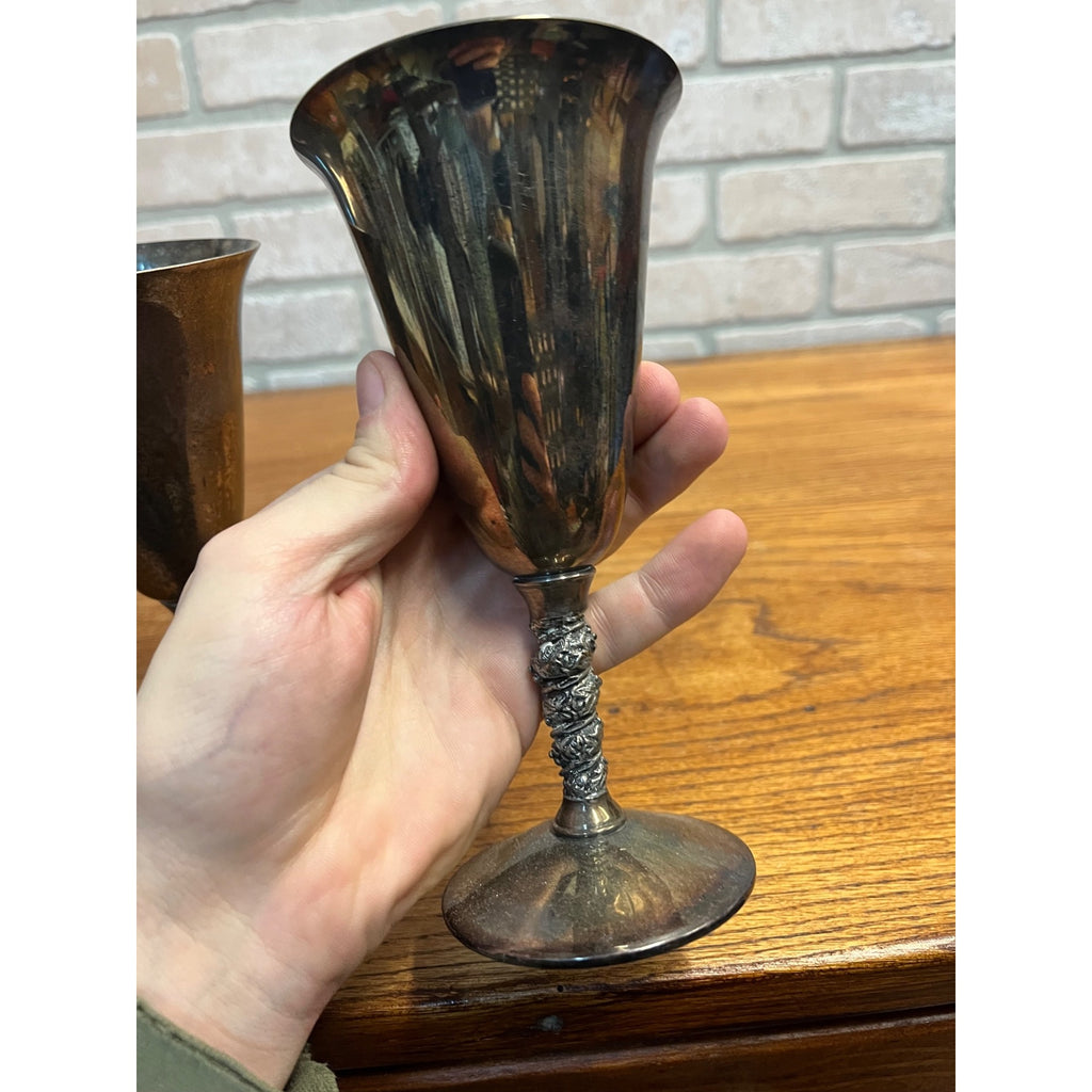 Vintage FB Roger’s Silver Plate Goblet Chalice Wine Cups Pair (2) Gothic Wedding