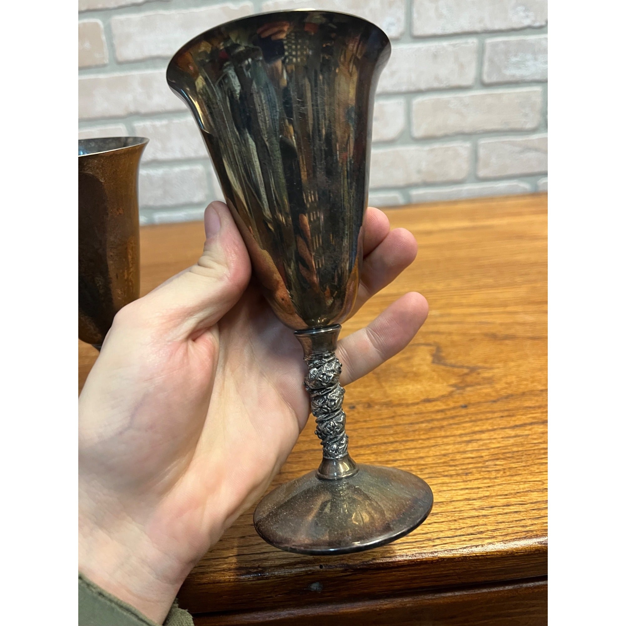 Vintage FB Roger’s Silver Plate Goblet Chalice Wine Cups Pair (2) Gothic Wedding