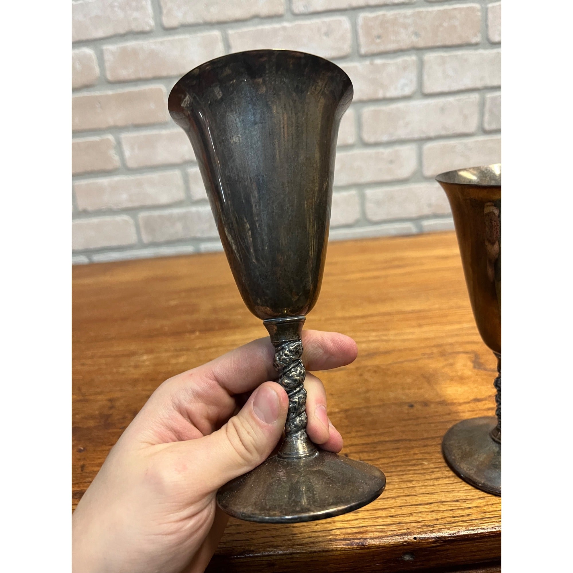 Vintage FB Roger’s Silver Plate Goblet Chalice Wine Cups Pair (2) Gothic Wedding