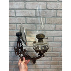 Antique Victorian Cast Iron Wall Bracket Oil Lamp Swing Arm Complete