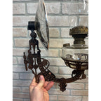 Antique Victorian Cast Iron Wall Bracket Oil Lamp Swing Arm Complete