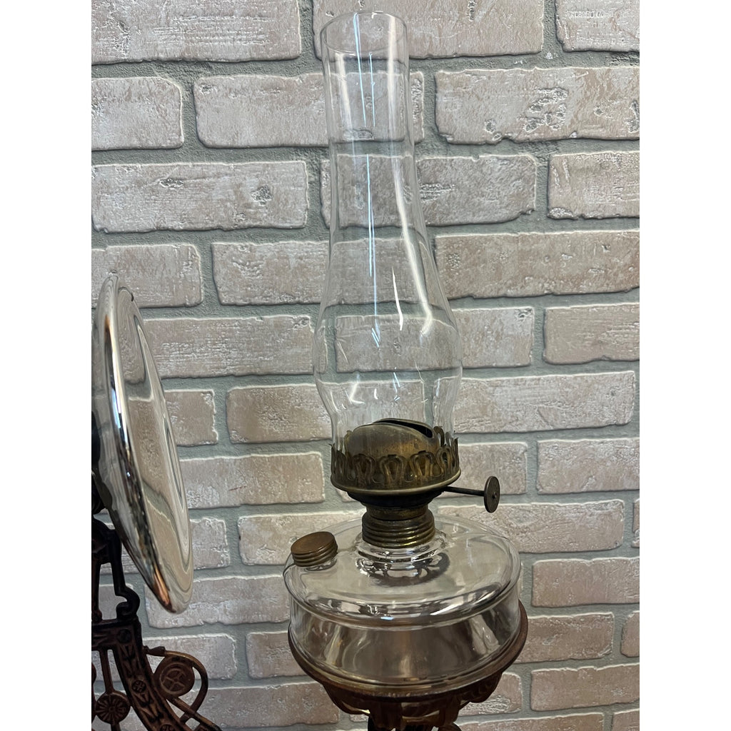 Antique Victorian Cast Iron Wall Bracket Oil Lamp Swing Arm Complete