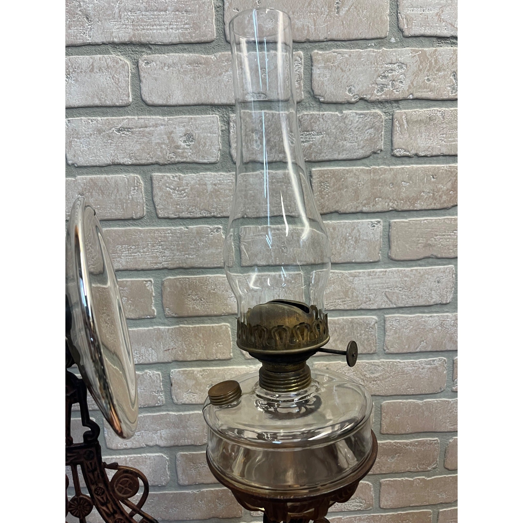 Antique Victorian Cast Iron Wall Bracket Oil Lamp Swing Arm Complete