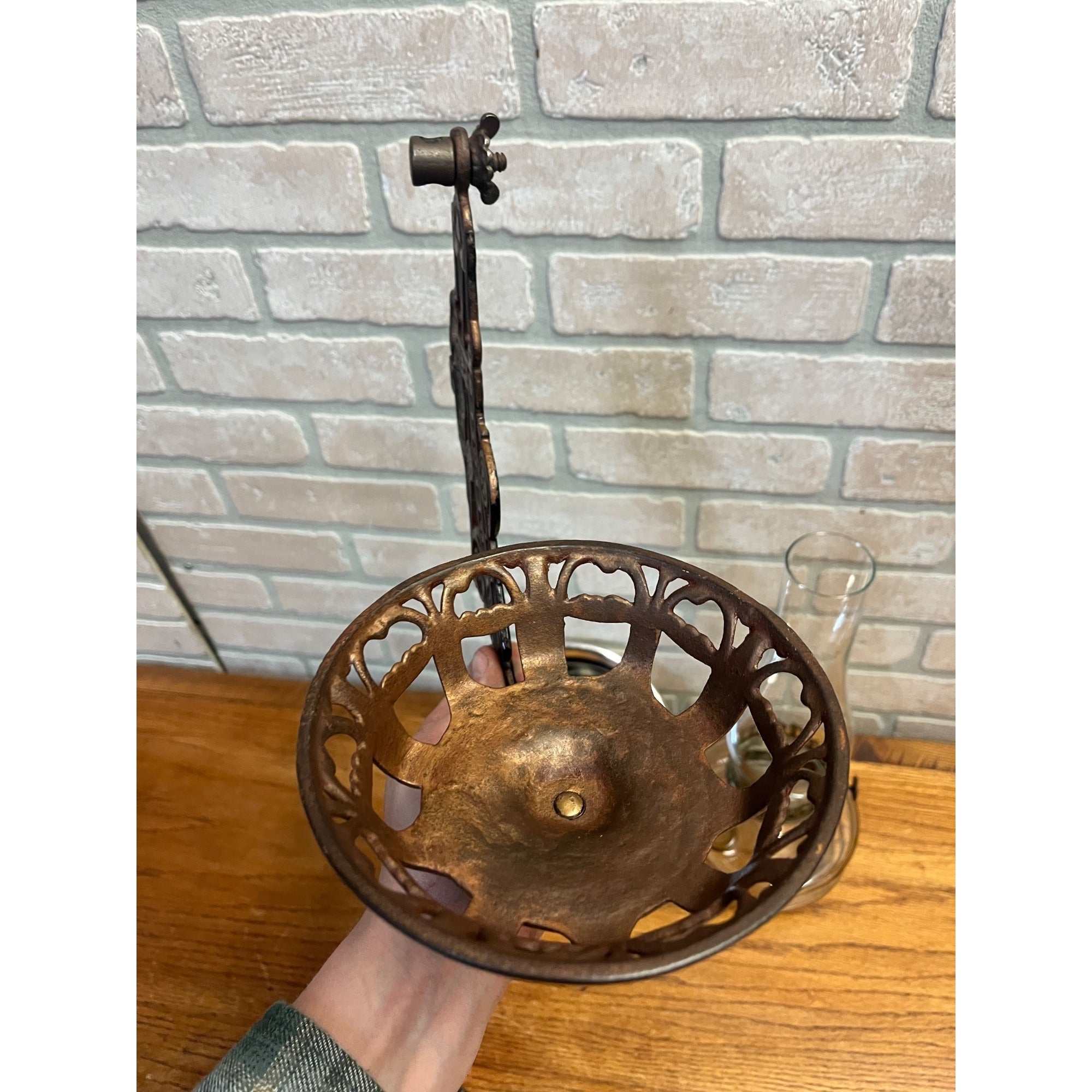 Antique Victorian Cast Iron Wall Bracket Oil Lamp Swing Arm Complete