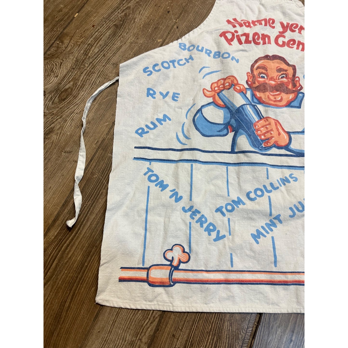 Vintage 1960s Bartender Apron "Name Yer Pizen Gents" Bar Keeper Cocktails