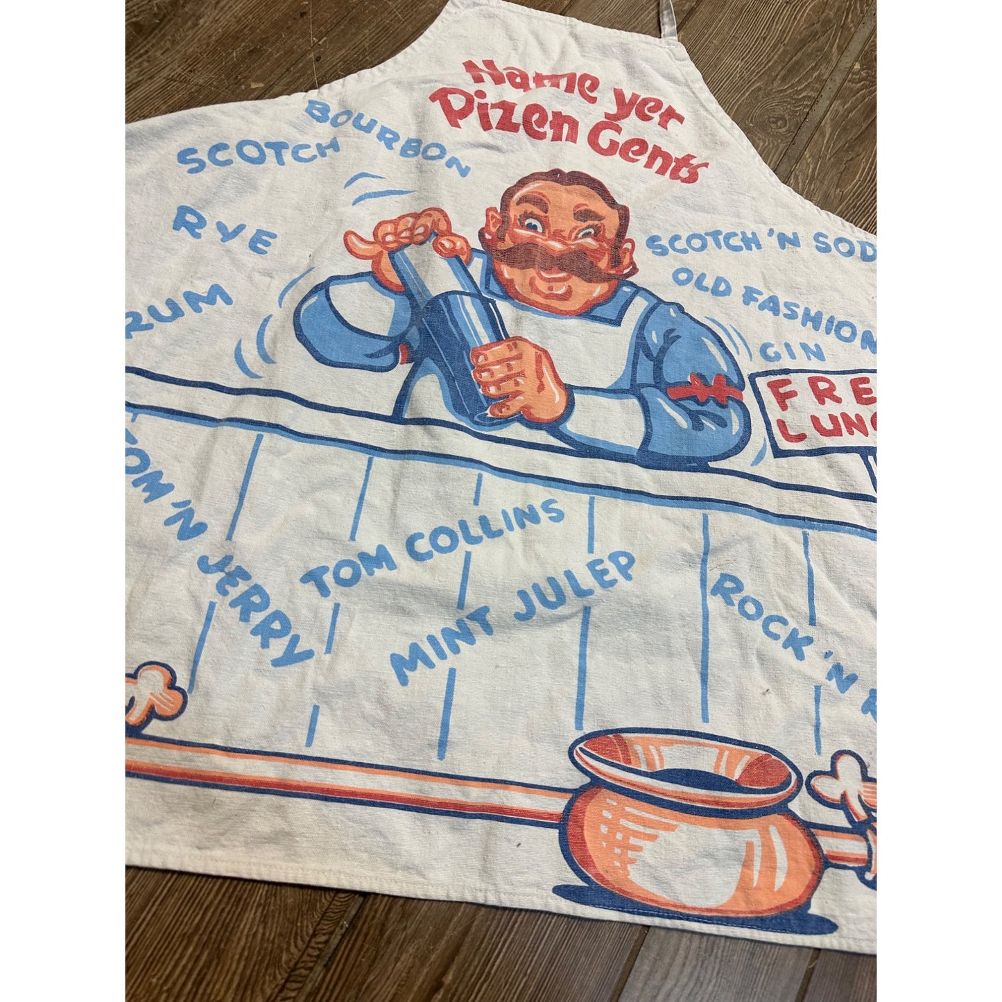 Vintage 1960s Bartender Apron "Name Yer Pizen Gents" Bar Keeper Cocktails