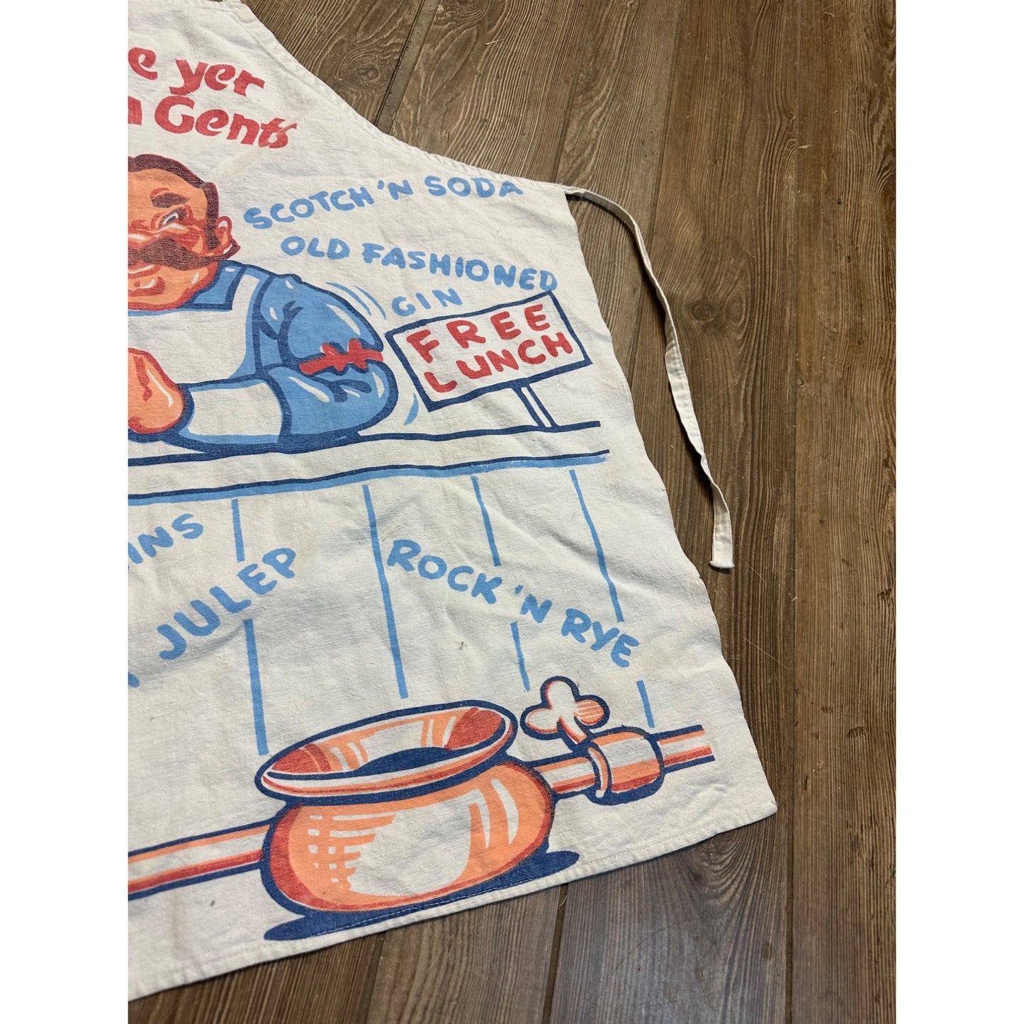 Vintage 1960s Bartender Apron "Name Yer Pizen Gents" Bar Keeper Cocktails