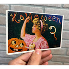 HALLOWEEN Girl Peels Apple Jack-O-Lantern International 1908 embossed Postcard