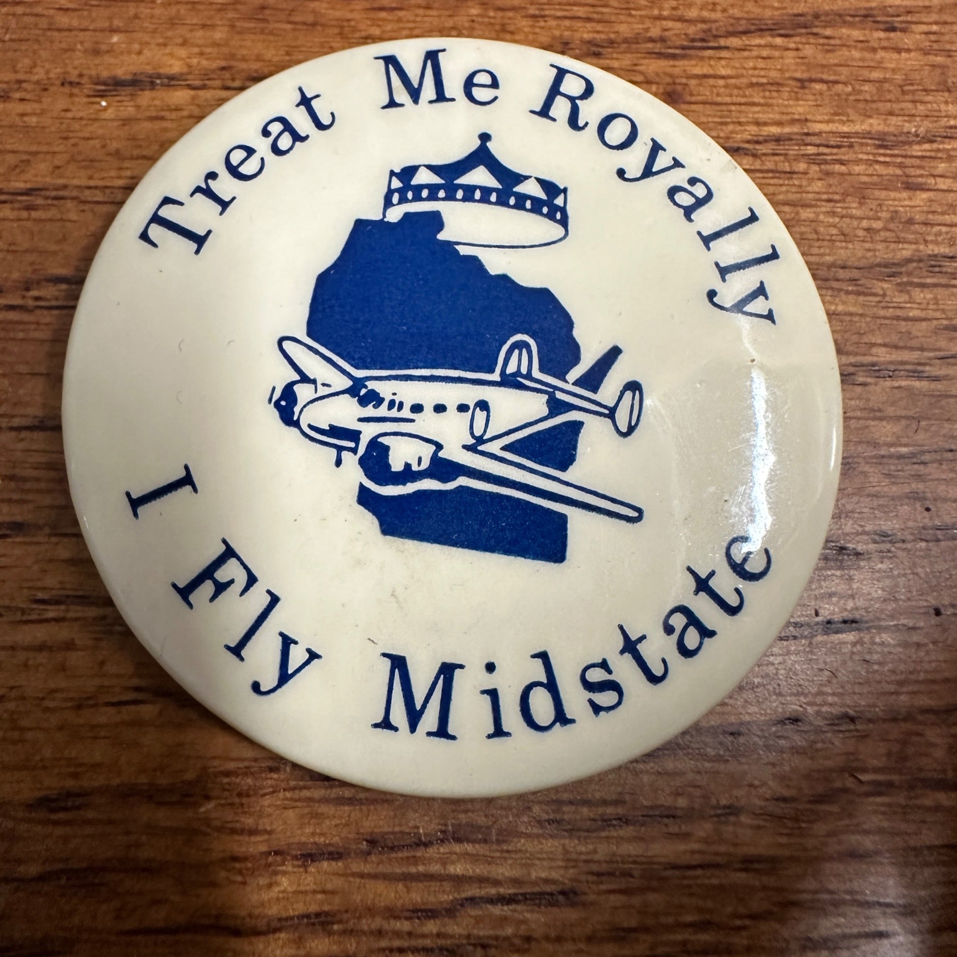 Vintage 1960s Midstate Airlines Promo Advertising Pin Pinback Button Wisconsin