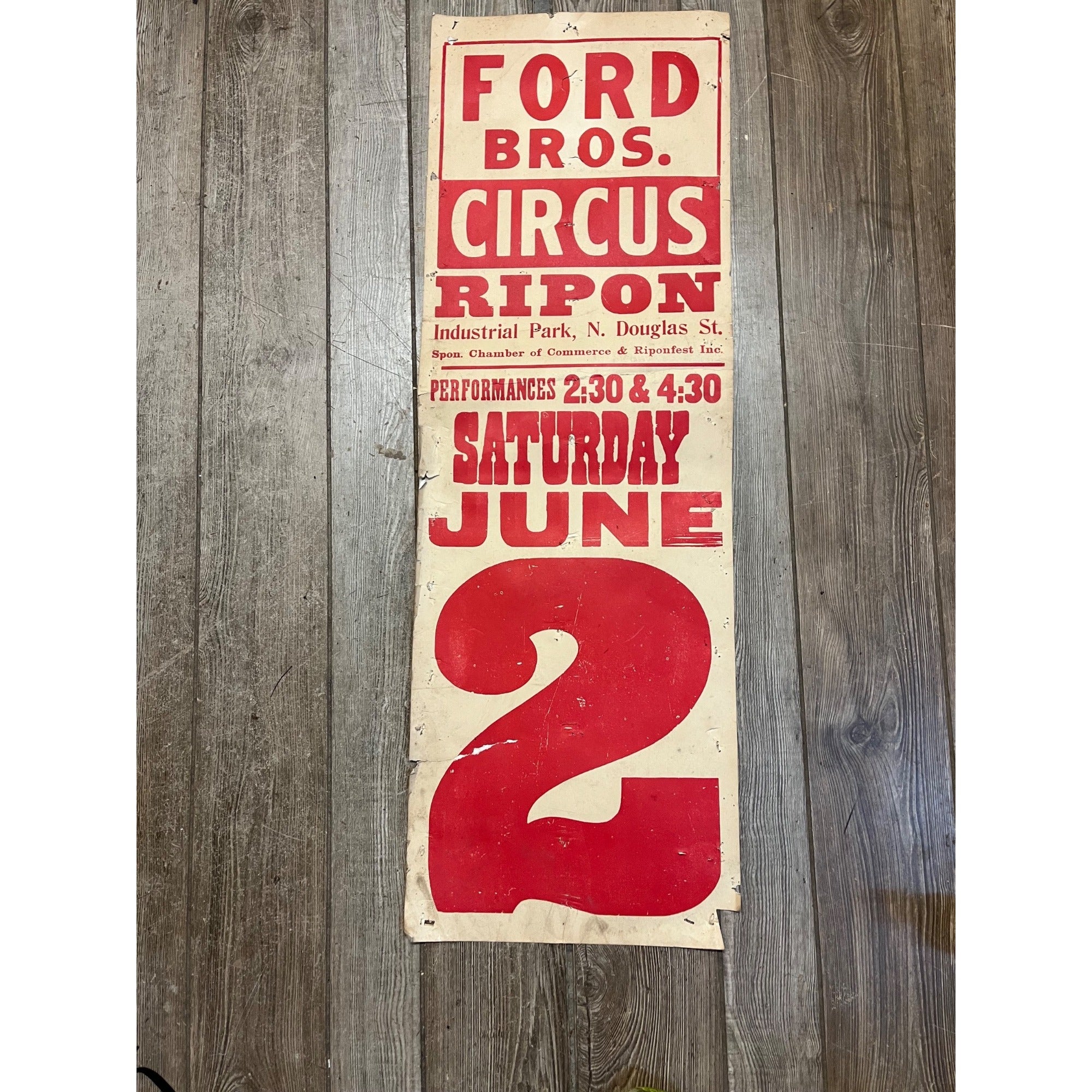 Vintage Ford Bros Circus Broadside Paper Poster Sign Promo Wisconsin
