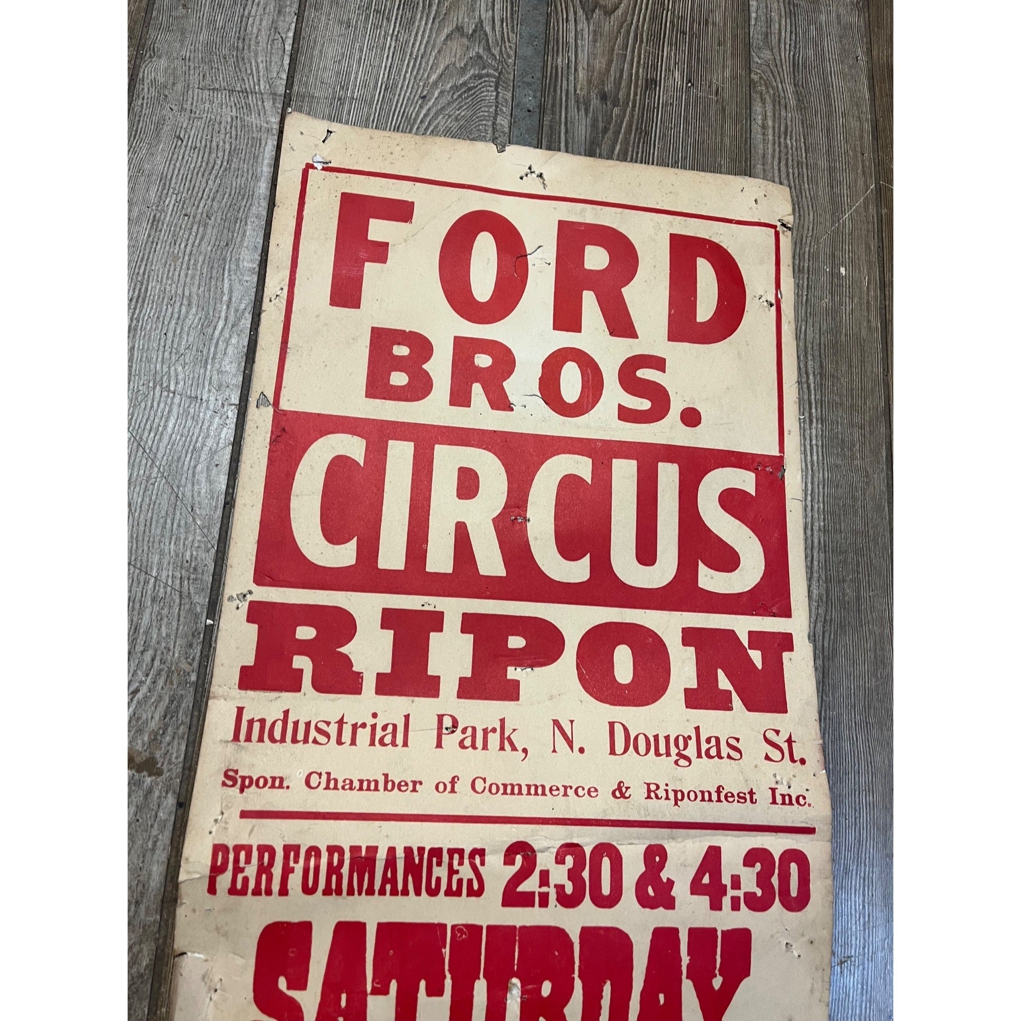 Vintage Ford Bros Circus Broadside Paper Poster Sign Promo Wisconsin