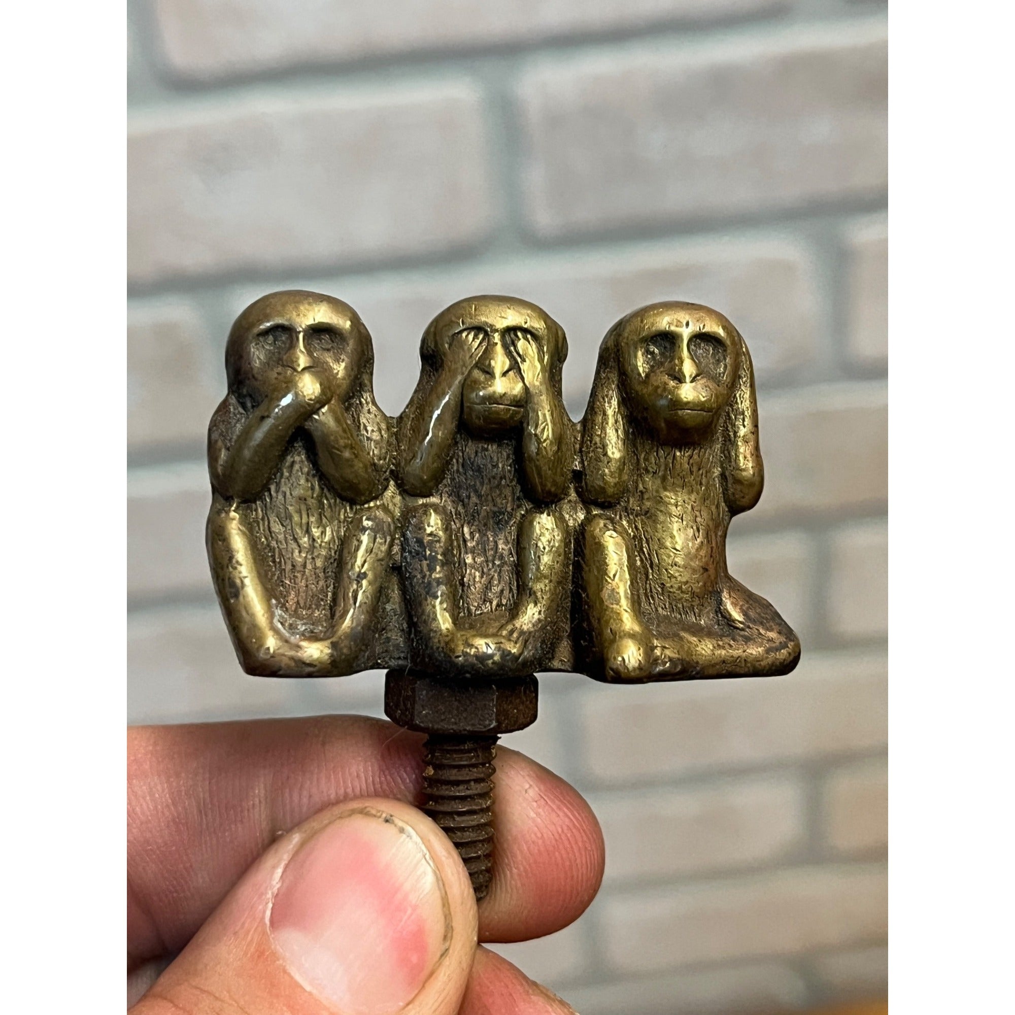 Vintage Three Wise Monkeys Auto Mascot Radiator Hood Ornament Emblem British?