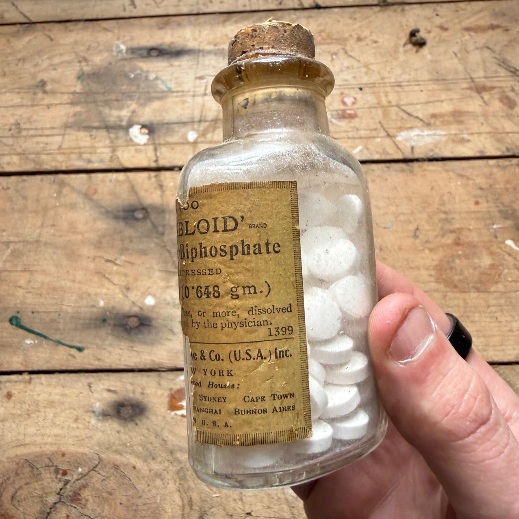 Antique Burroughs Wellcome Tabloid Sodium Biphosphate Pharmacy Bottle w Contents