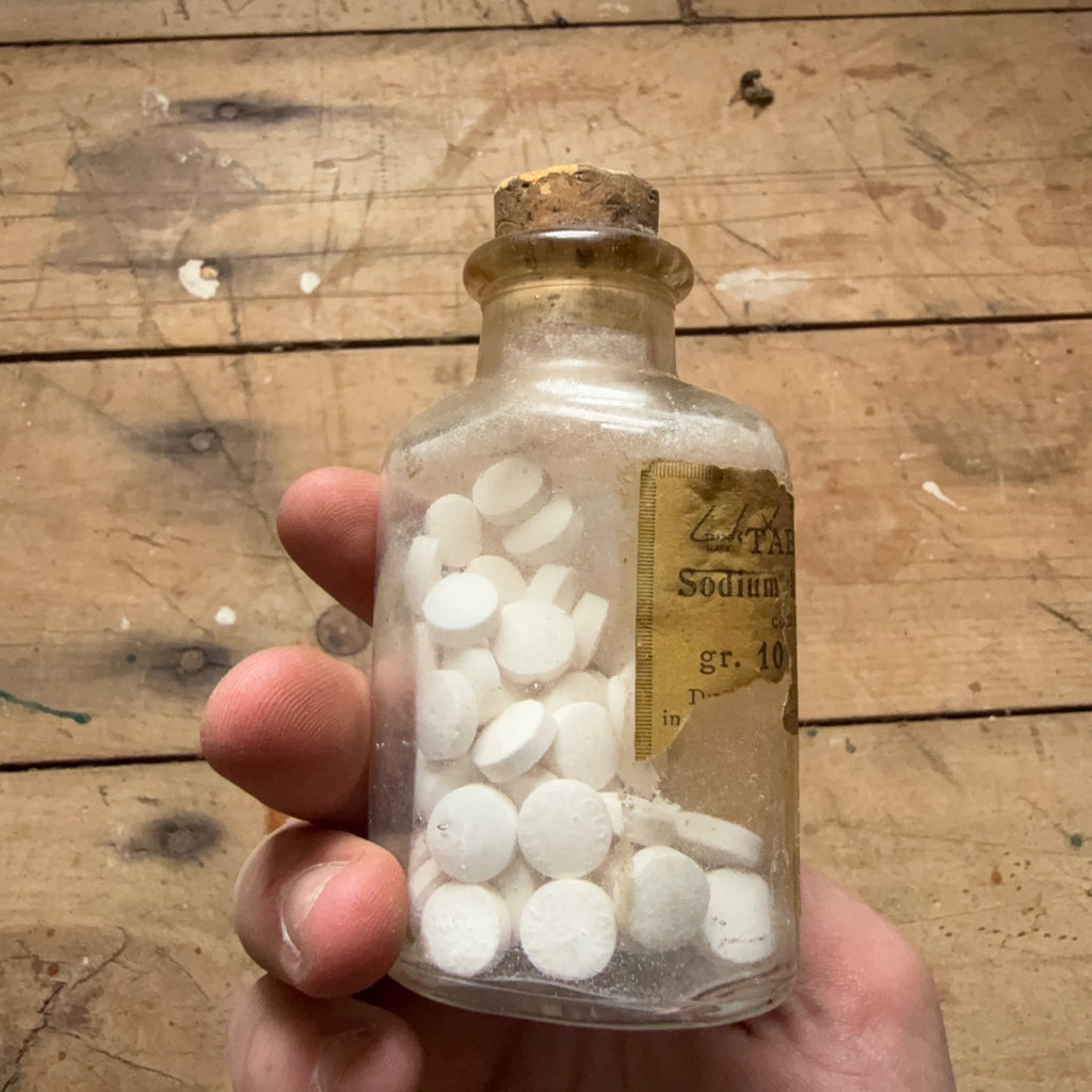 Antique Burroughs Wellcome Tabloid Sodium Biphosphate Pharmacy Bottle w Contents