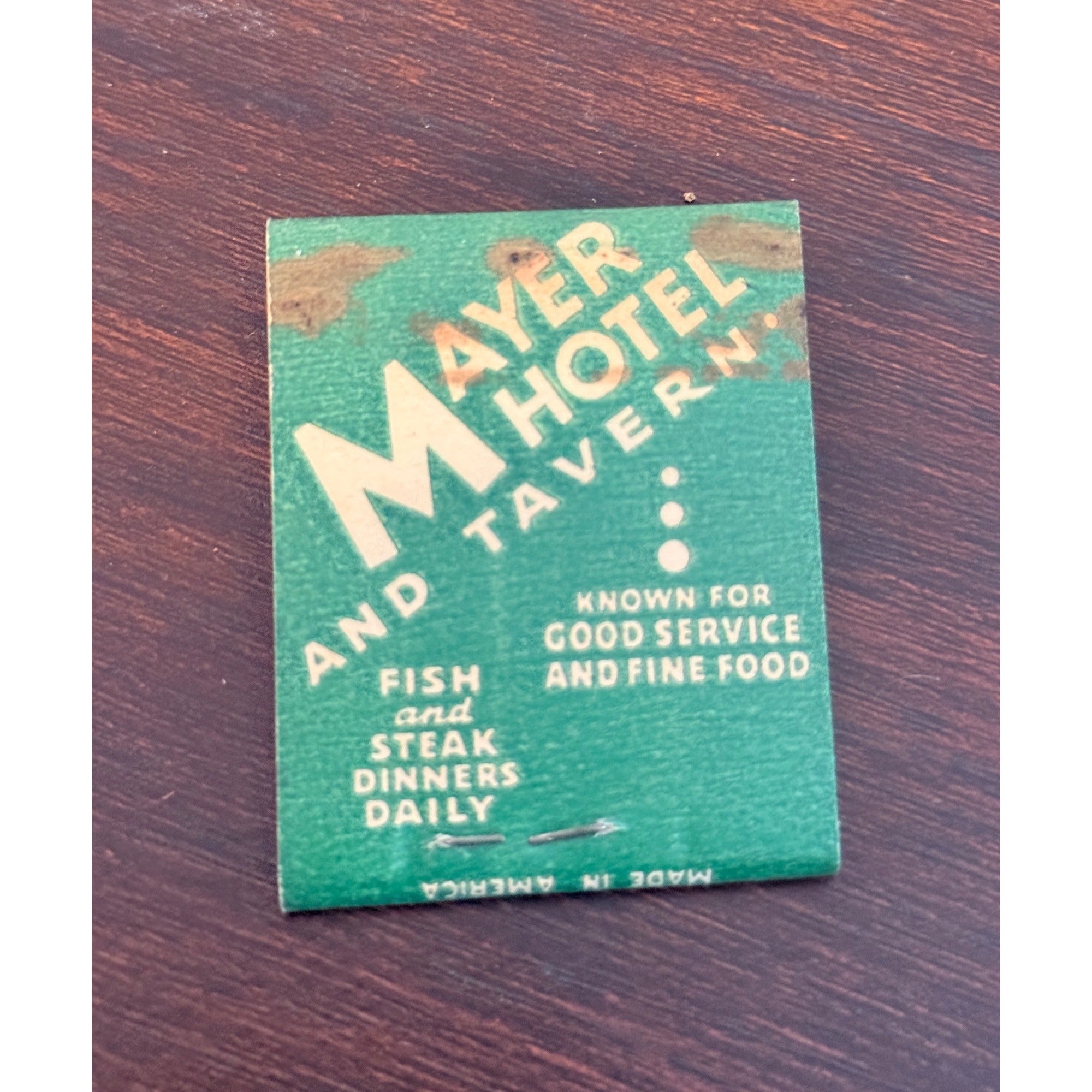 Vintage Mayer Hotel Port Washington Wisconsin WI Unstruck FULL Matchbook Restaurant