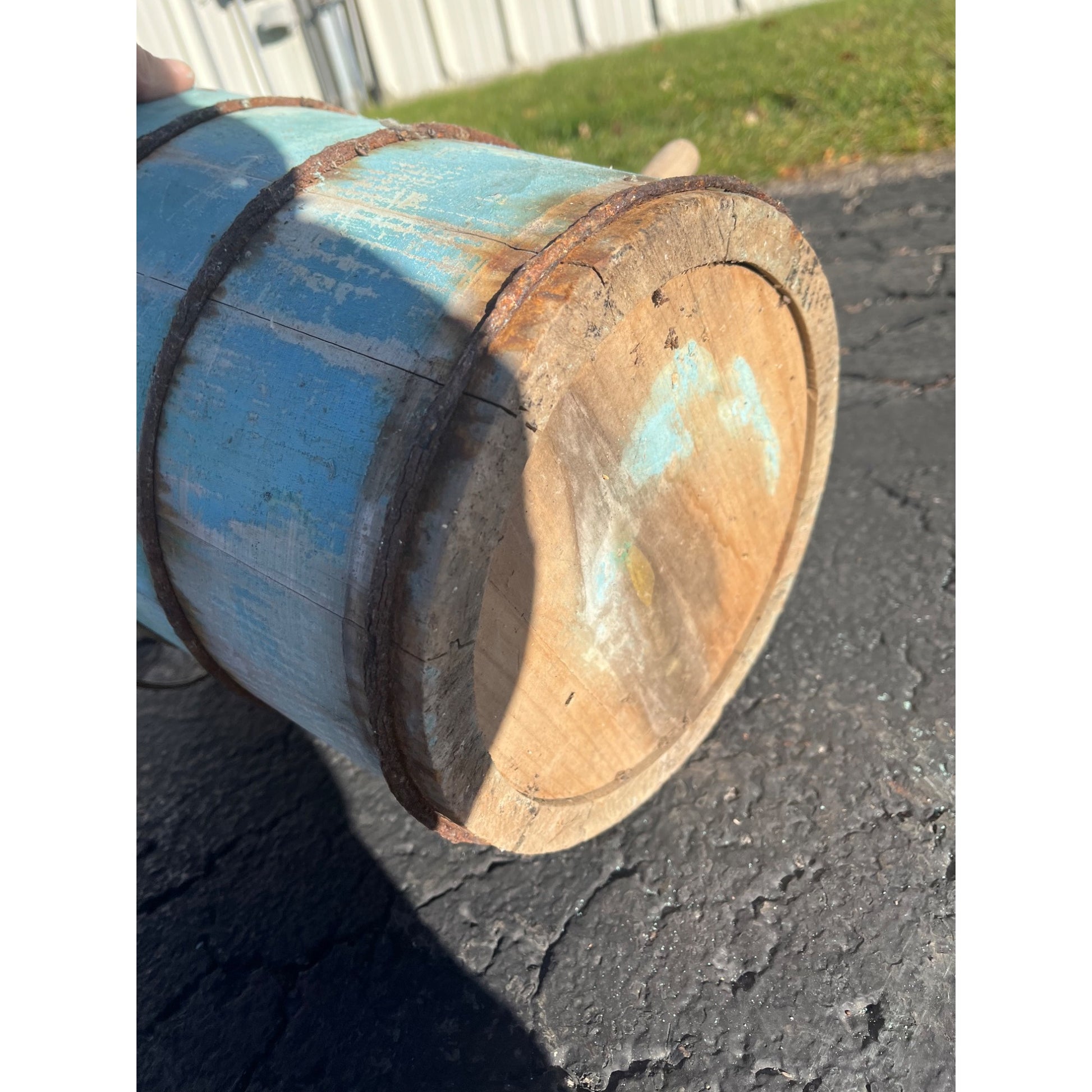 Antique Primitive Wooden Blue Ice Cream Maker White Mountain Freezer Farmhouse