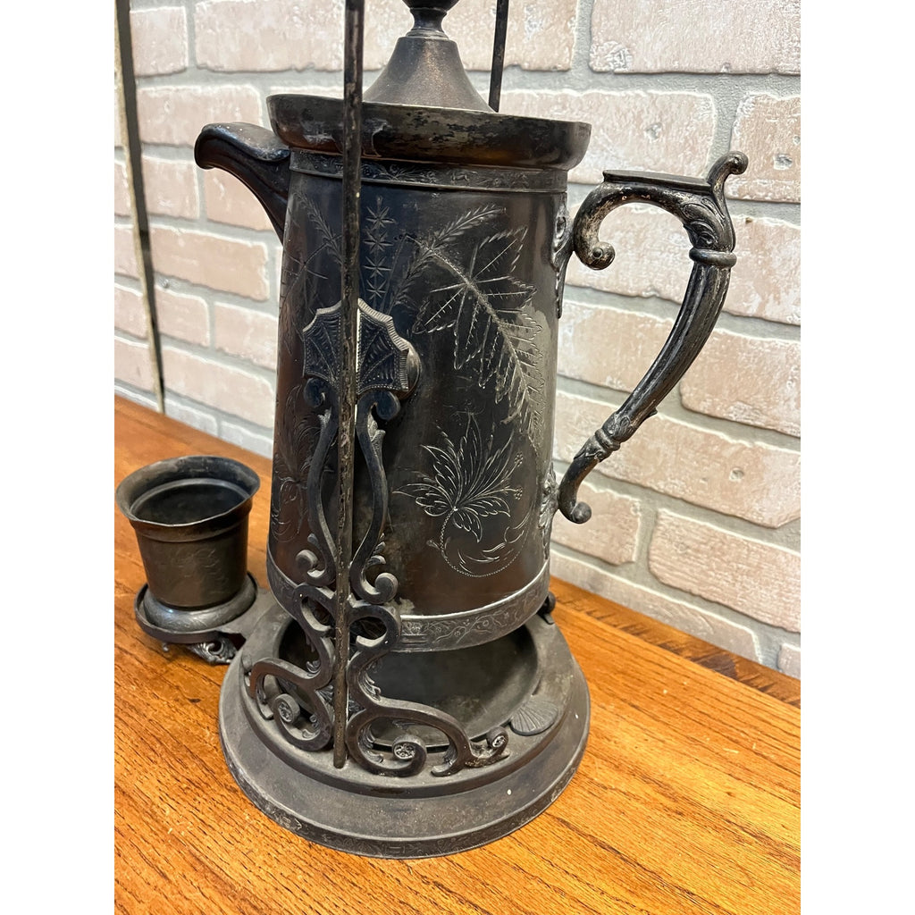 Antique Victorian Tilting Water Pitcher Silver Plated Pelton Bros Leaf Design