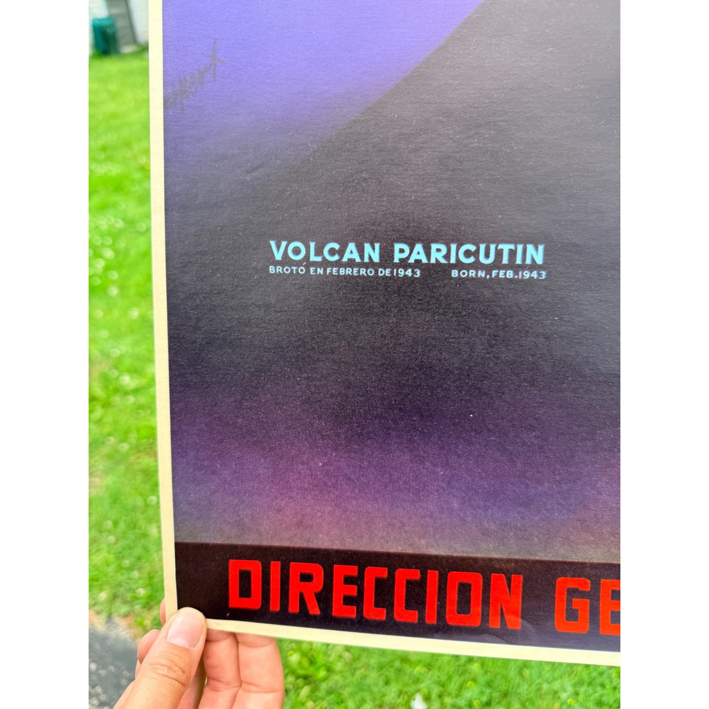 Original 1940s Mexico Parícutin Volcano Poster Vintage Art 19" x 27"
