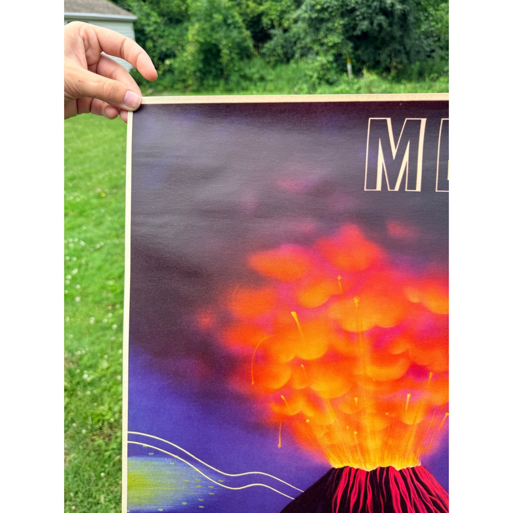 Original 1940s Mexico Parícutin Volcano Poster Vintage Art 19" x 27"