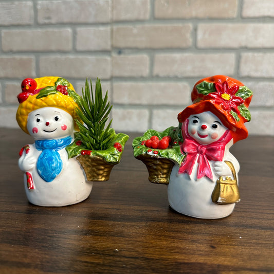 Set of 4" Vintage Napcoware Import Japan Ceramic Christmas Snowmen Xmas