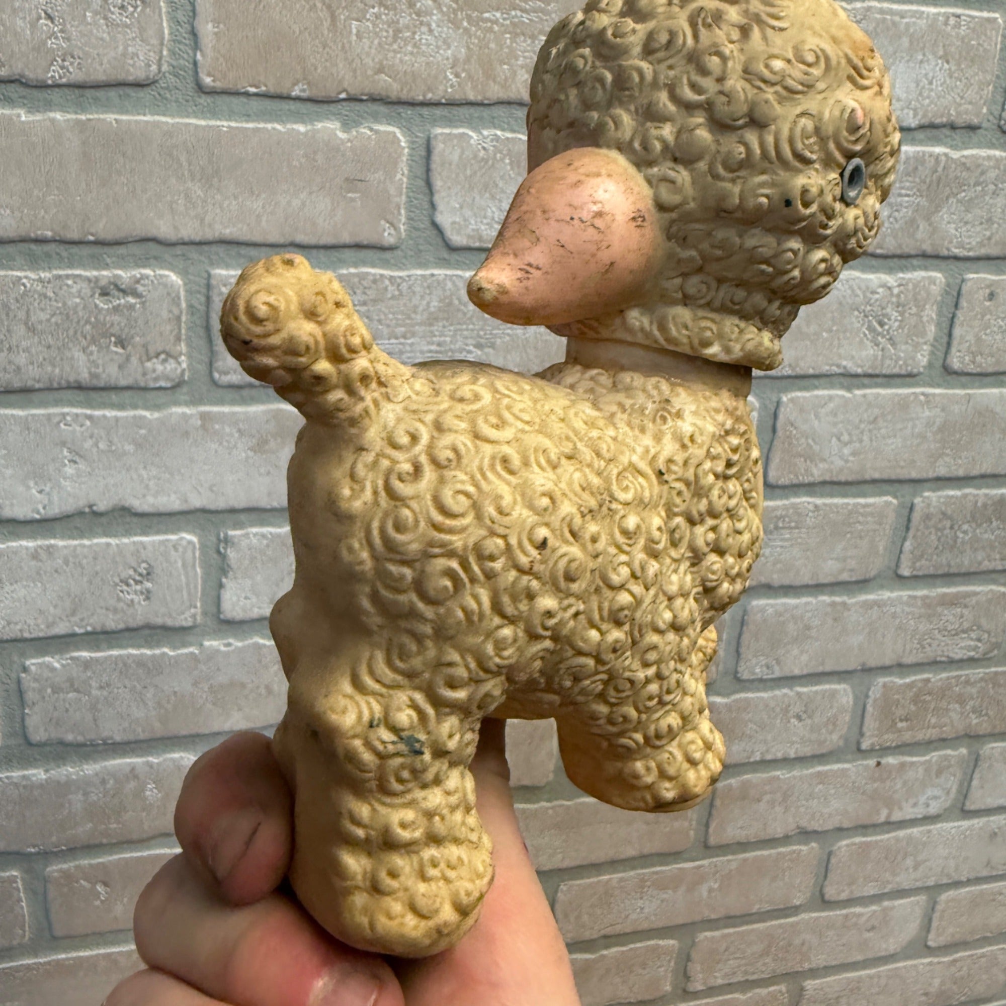 Vintage 50s Rubber Squeak Lamb Toy Sun Rubber Co. Squeaker Works 1955