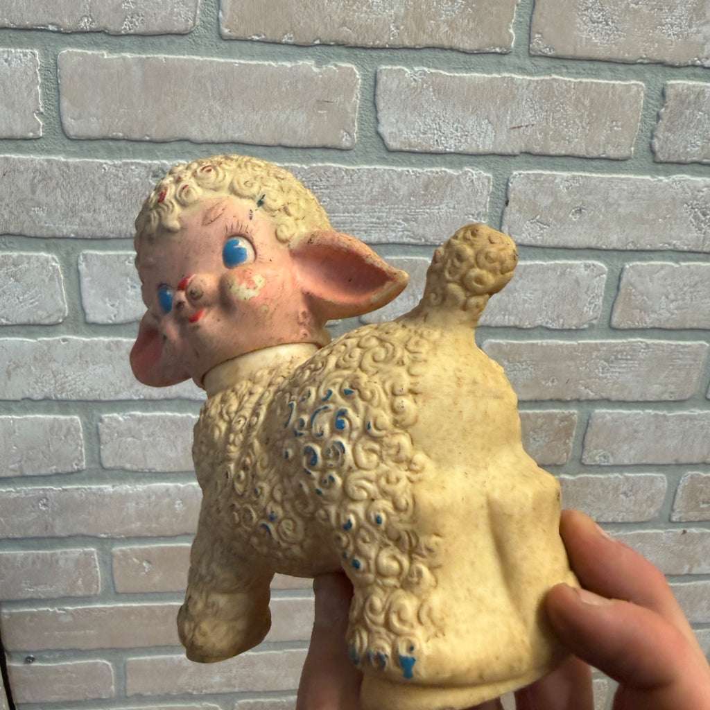 Vintage 50s Rubber Squeak Lamb Toy Sun Rubber Co. Squeaker Works 1955