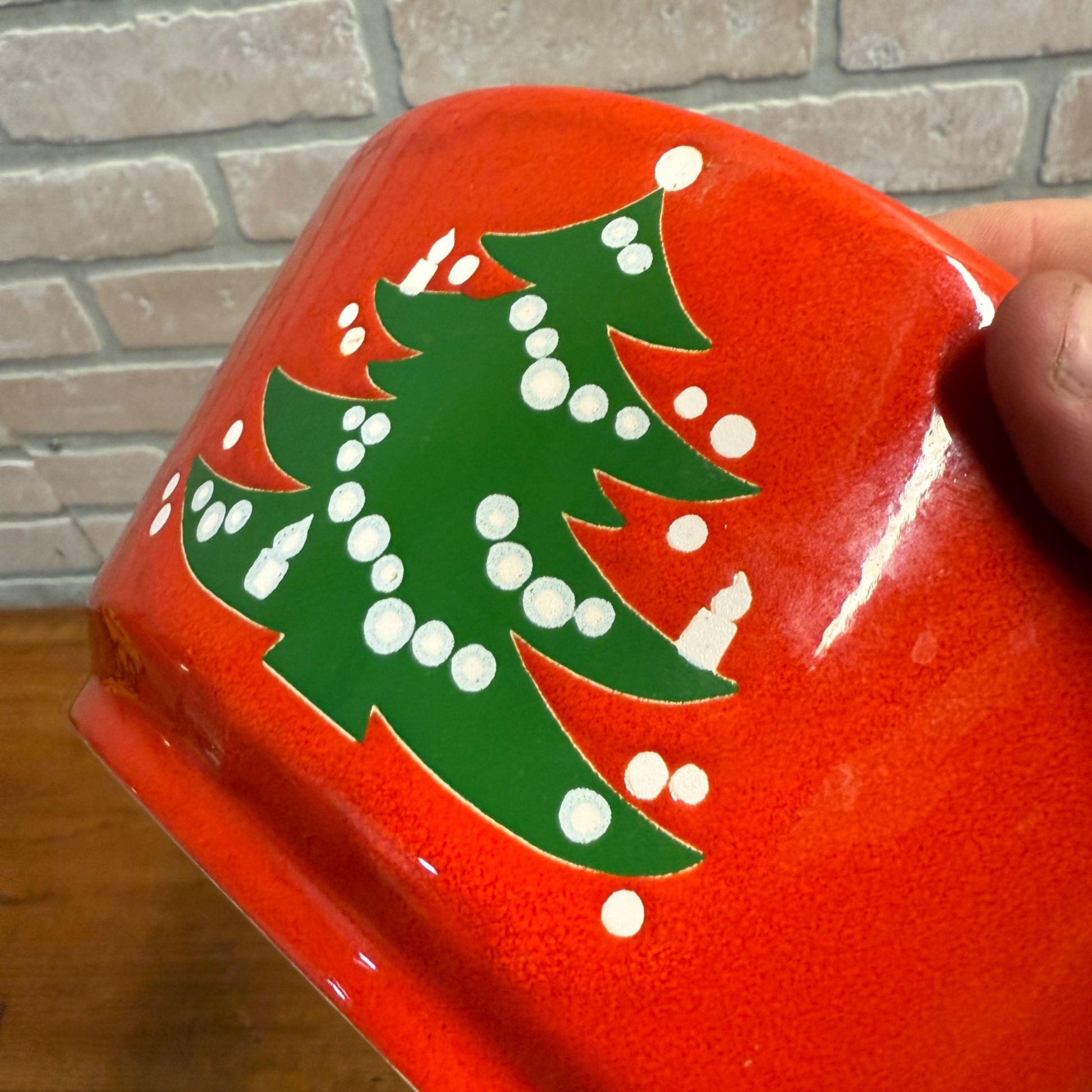 Vintage WAECHTERSBACH Red Christmas Tree Large Serving Bowl Germany 9” x 4”
