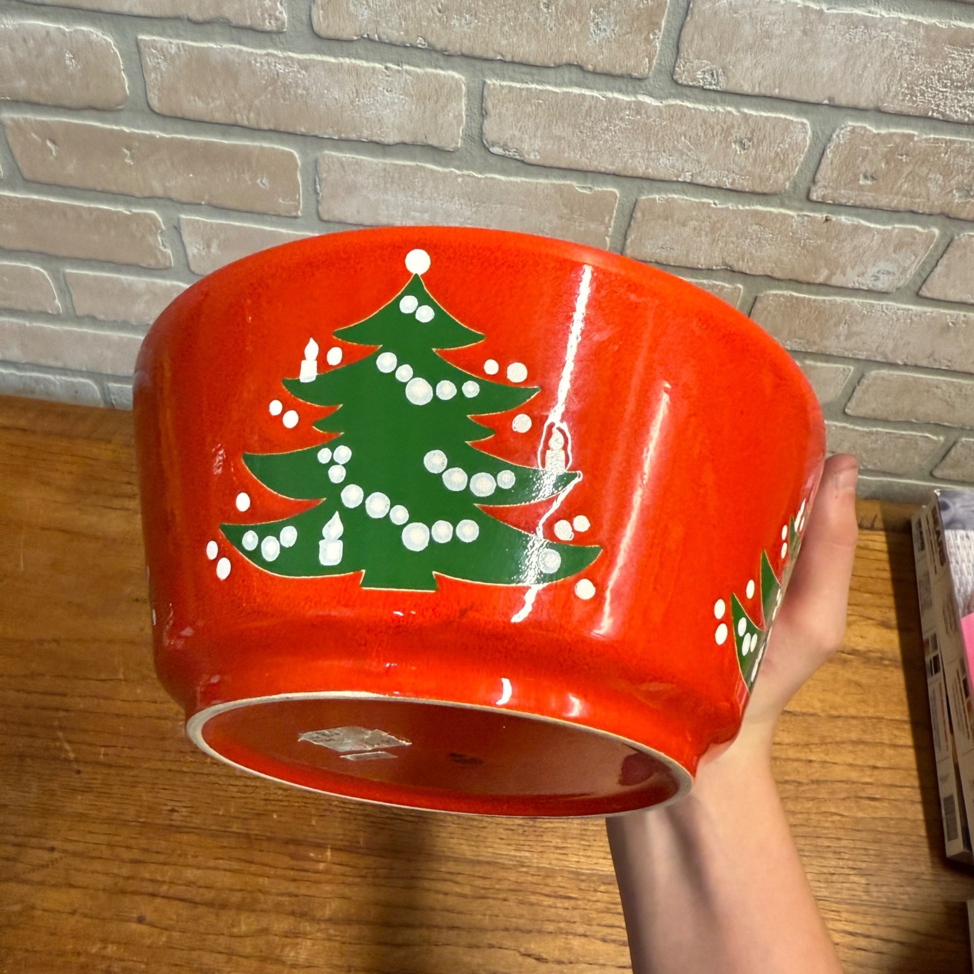 Vintage WAECHTERSBACH Red Christmas Tree Large Serving Bowl Germany 9” x 4”