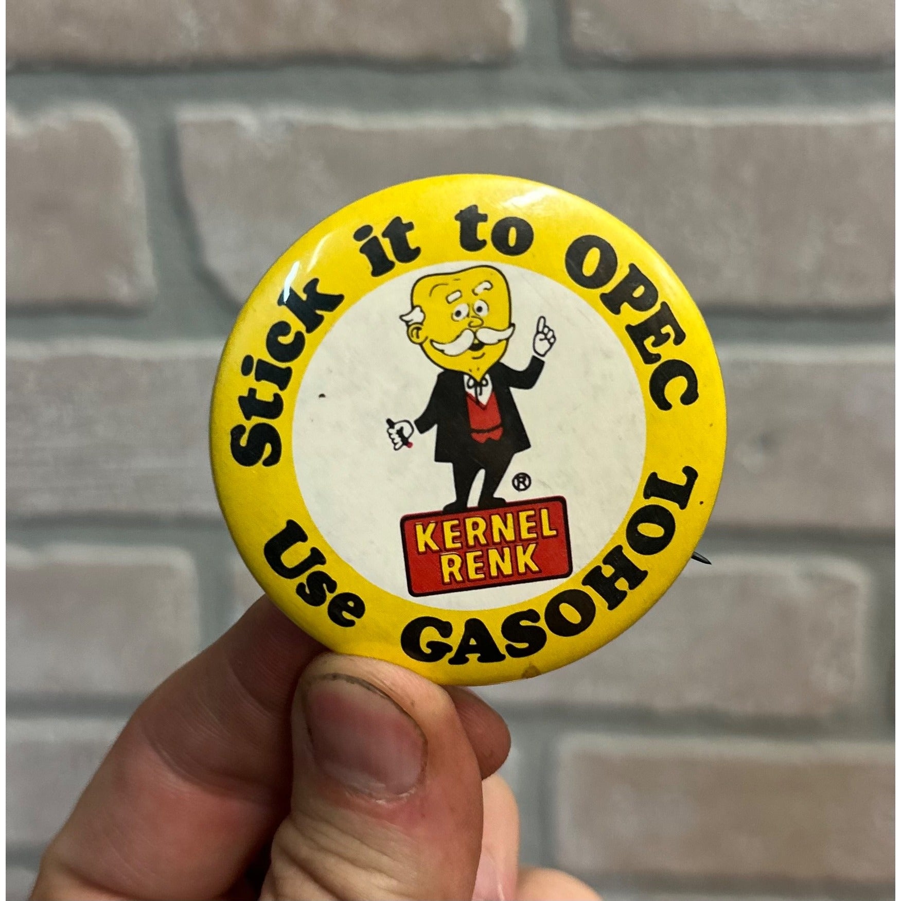 Vintage Renk Seed "Stick it to OPEC - Use GASOHOL" Advertising Pinback Pin