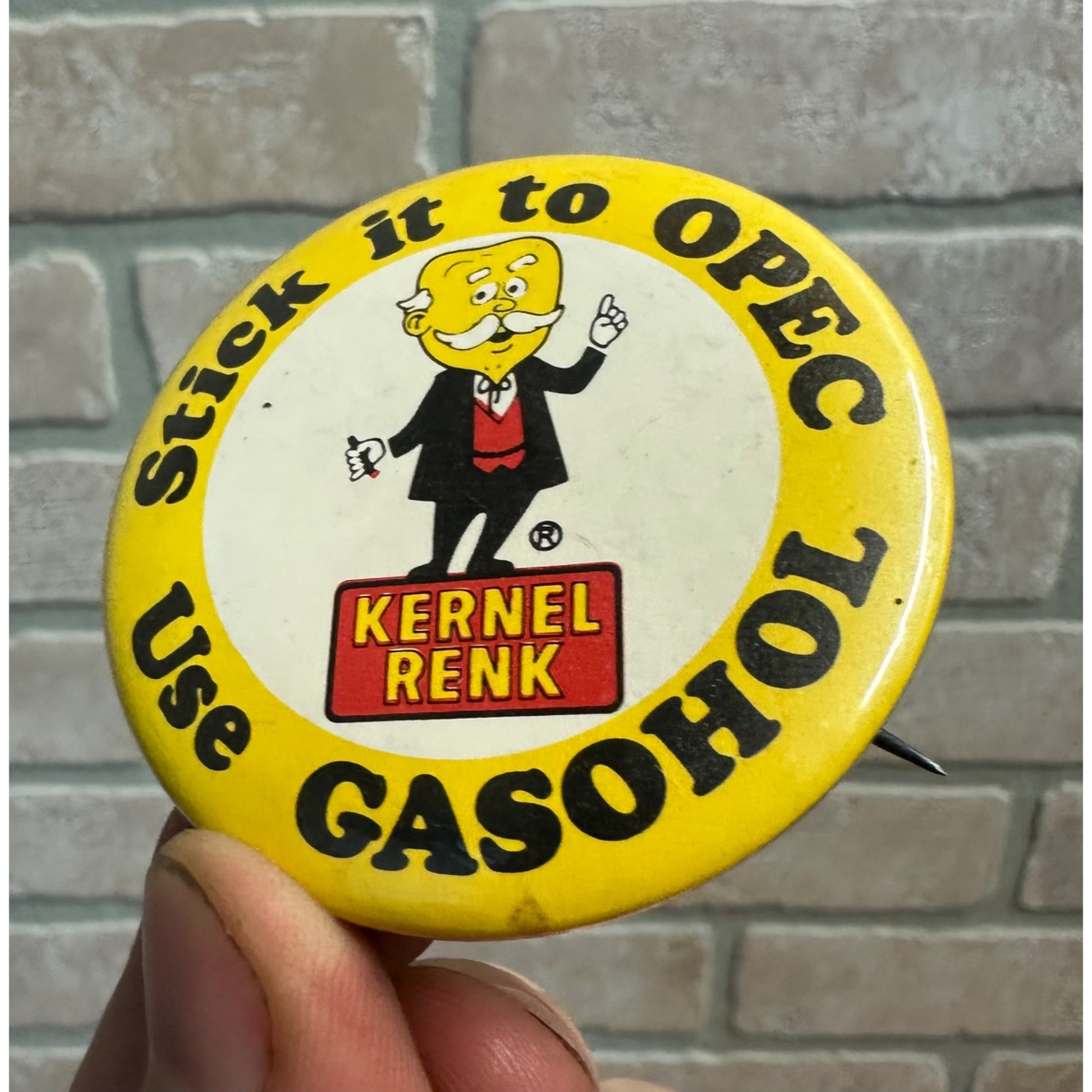 Vintage Renk Seed "Stick it to OPEC - Use GASOHOL" Advertising Pinback Pin
