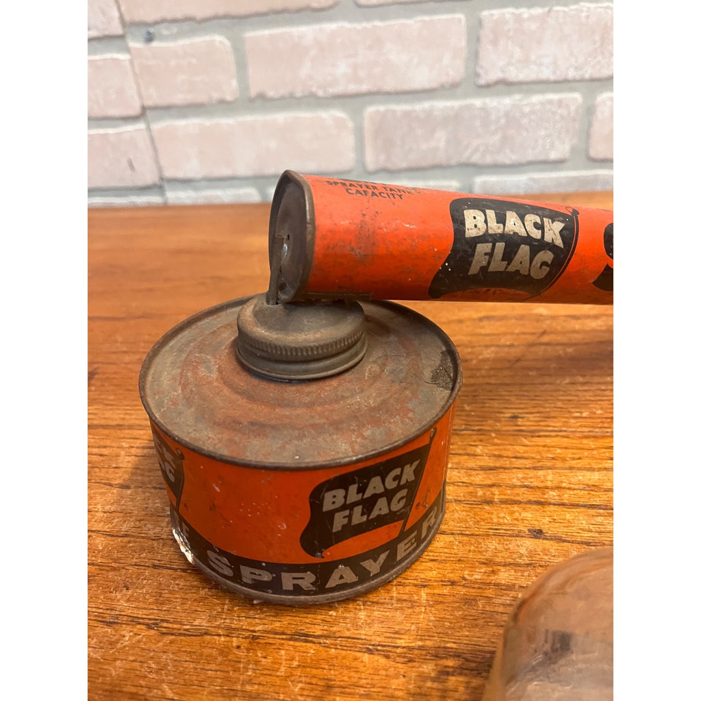 Vintage Black Flag Bug Sprayer Tin Insect Killer Spray Pump Cans (2) Advertising